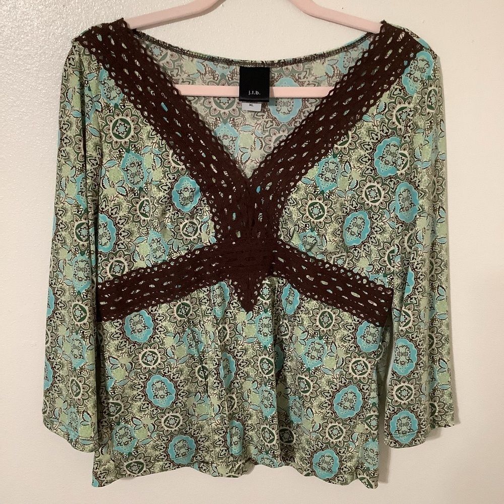 J.T.B. Vintage‎ Y2K Multicolor Boho Paisley Bohemian Hippie Peasant Blouse XL